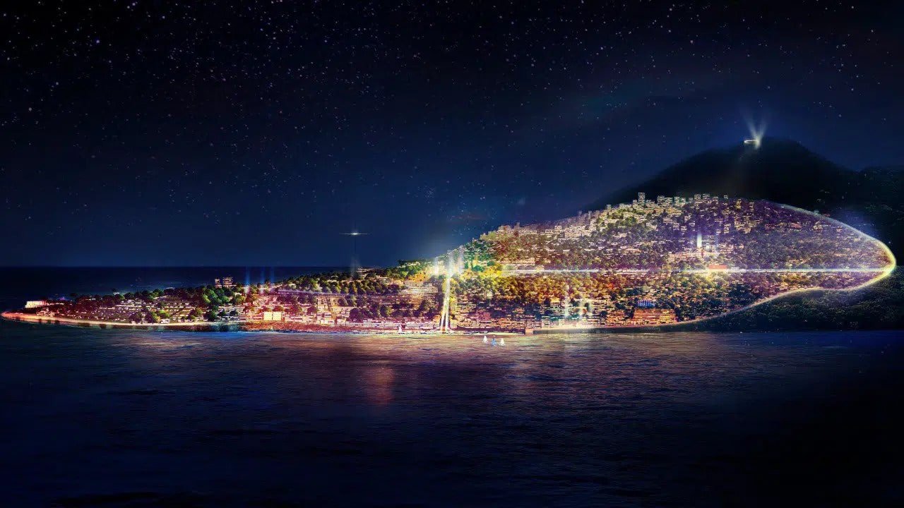 Vista noturna Cidade Bitcoin